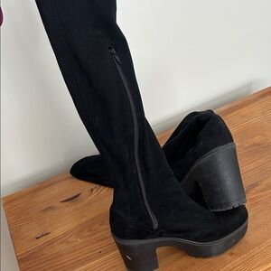 Black Suede Knee-High Boots